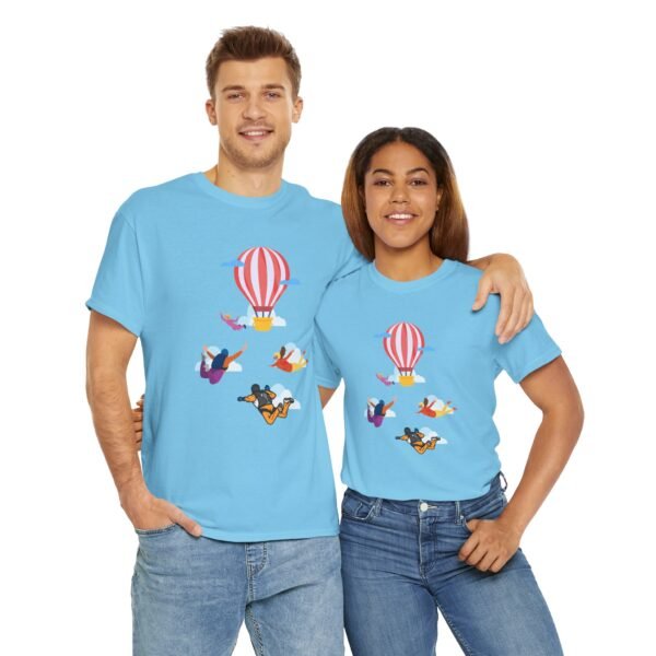 Unisex Heavy Cotton Tee – Skydiver & Hot Air Balloon Graphic | Bold Adventure-Inspired T-Shirt - Image 47