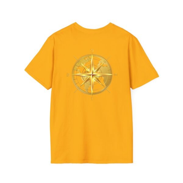 Unisex Soft-Style T-Shirt with Gold World & Compass Graphic – 100% Cotton, Comfortable & Durable - Image 9