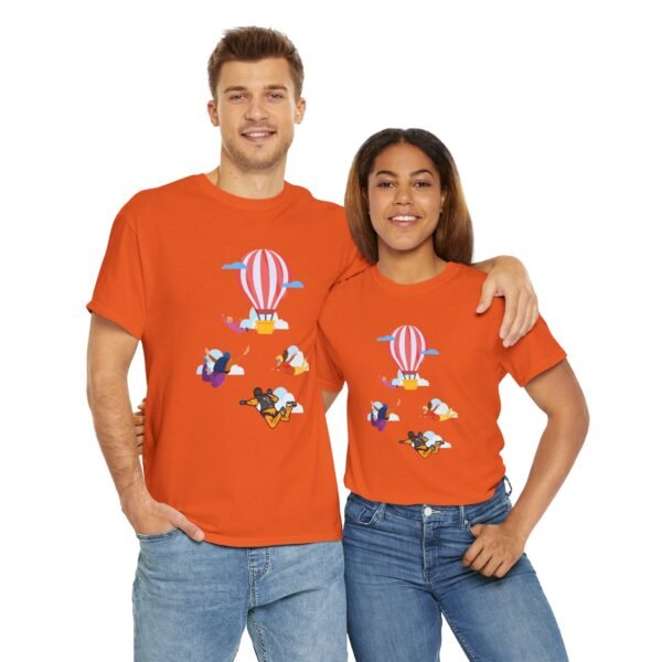 Unisex Heavy Cotton Tee – Skydiver & Hot Air Balloon Graphic | Bold Adventure-Inspired T-Shirt - Image 11