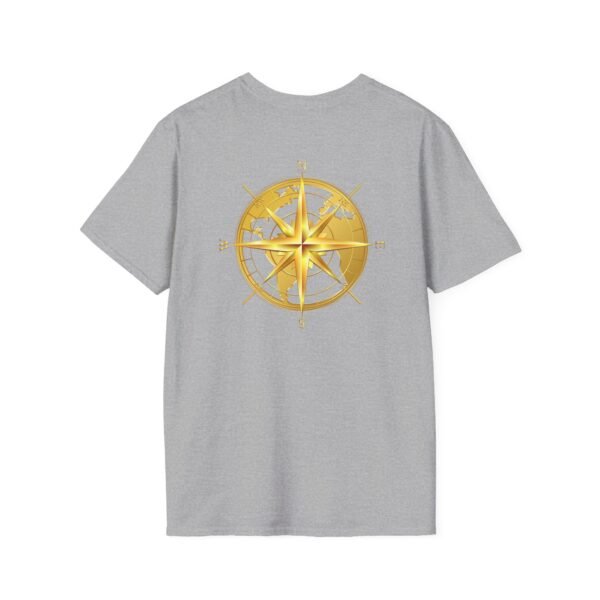 Unisex Soft-Style T-Shirt with Gold World & Compass Graphic – 100% Cotton, Comfortable & Durable - Image 8