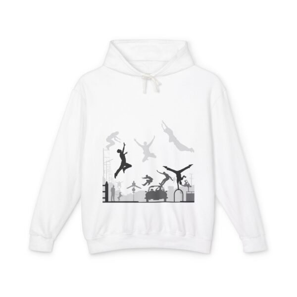 Unisex Lightweight Hooded Sweatshirt with Parkour Graphic Back Print – Extreme Sports & Urban Adventure Style - Image 3