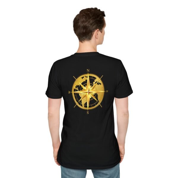 Unisex Soft-Style T-Shirt with Gold World & Compass Graphic – 100% Cotton, Comfortable & Durable - Image 3