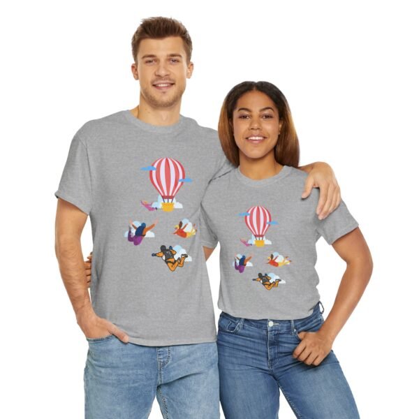 Unisex Heavy Cotton Tee – Skydiver & Hot Air Balloon Graphic | Bold Adventure-Inspired T-Shirt - Image 45