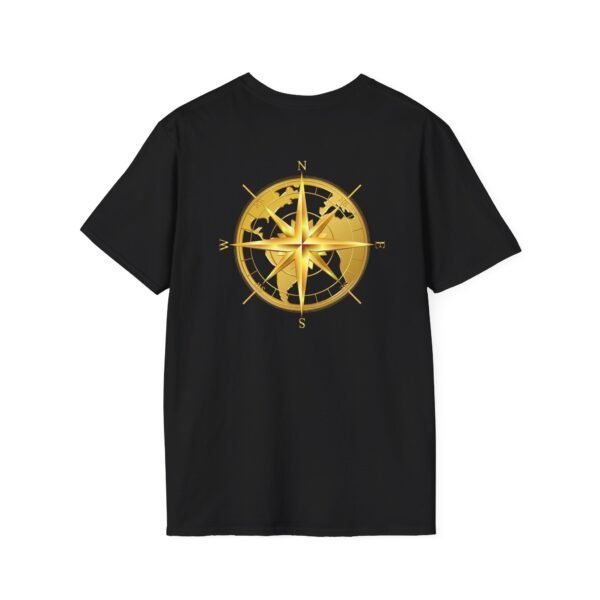 Unisex Soft-Style T-Shirt with Gold World & Compass Graphic – 100% Cotton, Comfortable & Durable