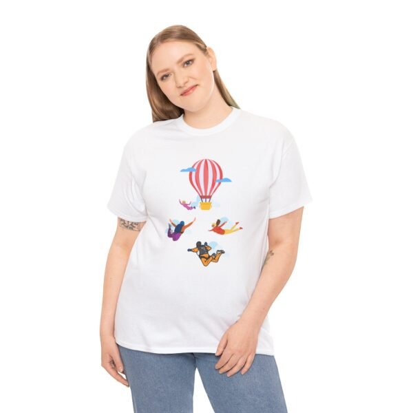 Unisex Heavy Cotton Tee – Skydiver & Hot Air Balloon Graphic | Bold Adventure-Inspired T-Shirt - Image 4