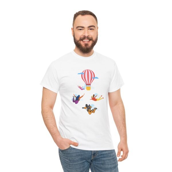 Unisex Heavy Cotton Tee – Skydiver & Hot Air Balloon Graphic | Bold Adventure-Inspired T-Shirt - Image 6