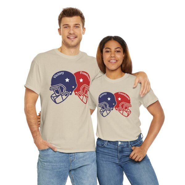 Unisex Heavy Cotton Tee – Bold Dual Helmet Design | Victory & Freedom Graphic T-Shirt - Image 9