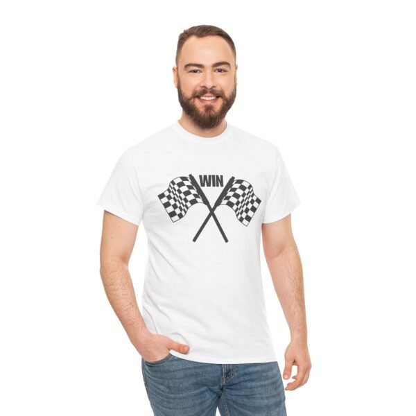 Unisex Heavy Cotton Tee – Racing Flag & "Win" Graphic | Bold Motorsport Style T-Shirt - Image 4