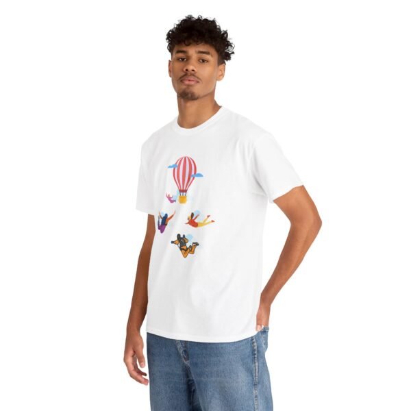 Unisex Heavy Cotton Tee – Skydiver & Hot Air Balloon Graphic | Bold Adventure-Inspired T-Shirt - Image 5