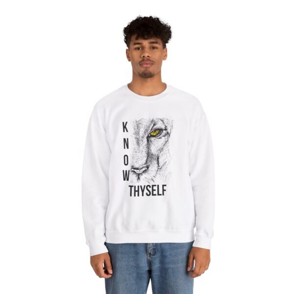 Know Thyself Unisex Heavy Blend Crewneck Sweatshirt – Bold Lion Graphic - Image 4