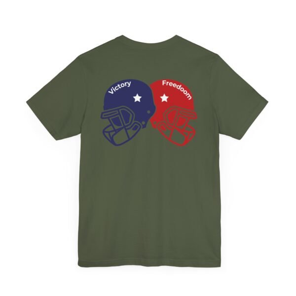 Unisex Jersey Short Sleeve Tee – Bold Dual Helmet Design | Victory & Freedom on the Back - Image 31