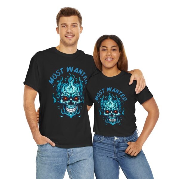 Blue Skull Most Wanted Unisex Heavy Cotton Tee - Image 6